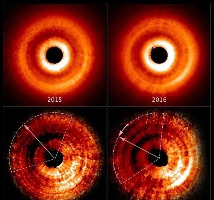 哈勃的拍摄：200光年外，一颗恒星，外围三圈奇特尘埃环